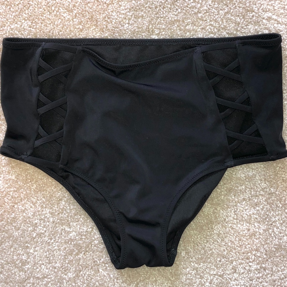 Shade & Shore Black Side Cross High Waisted Bikini